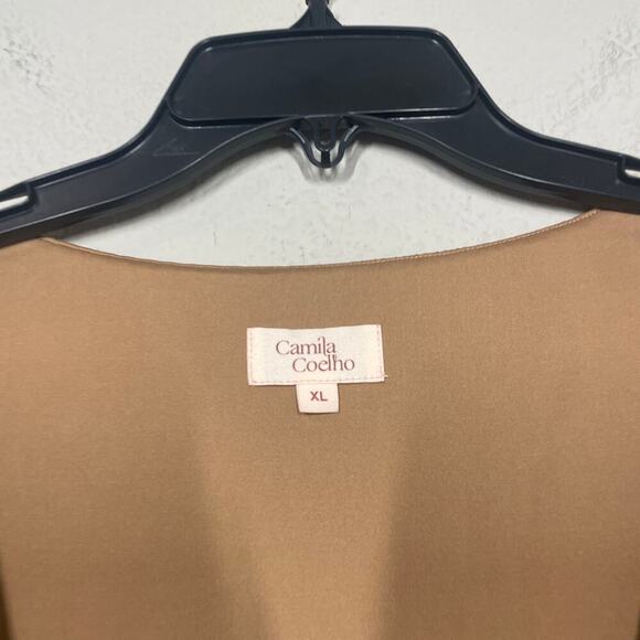 Camila Coelho XL Faux Wrap Crop Top Blouse Nude Long Sleeves Stretch Ester - Picture 3 of 8